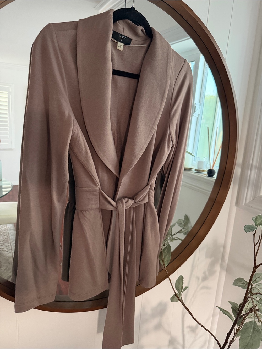 Tahari Shawl Collar Tie-Waist Jacket - Taupe